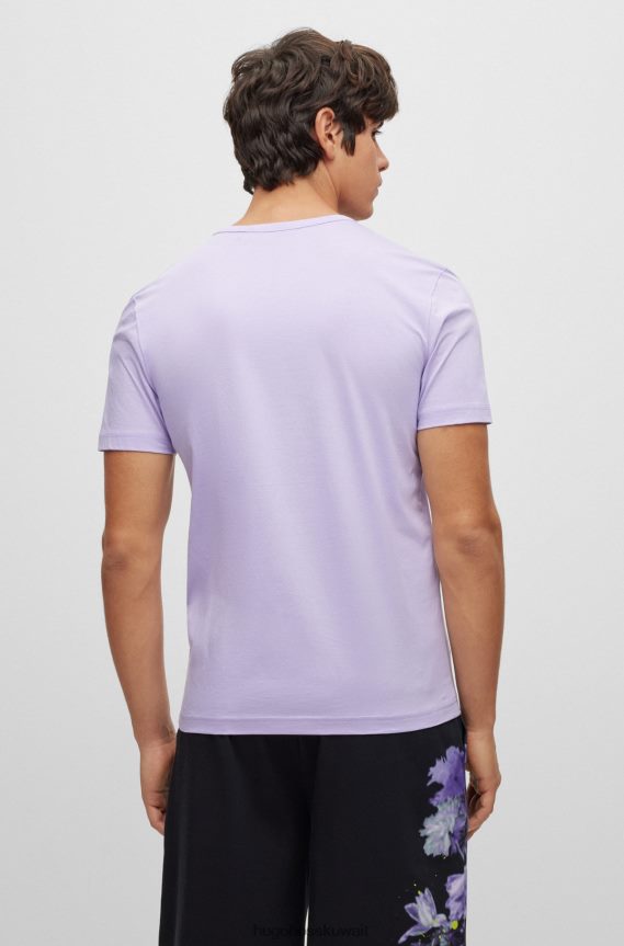 4TFNJN1142 ضوء ارجواني Hugo Boss تيشيرت بشعار الماركة باللون الأرجواني الفاتح مصنوع من القطن العضوي من Hugo