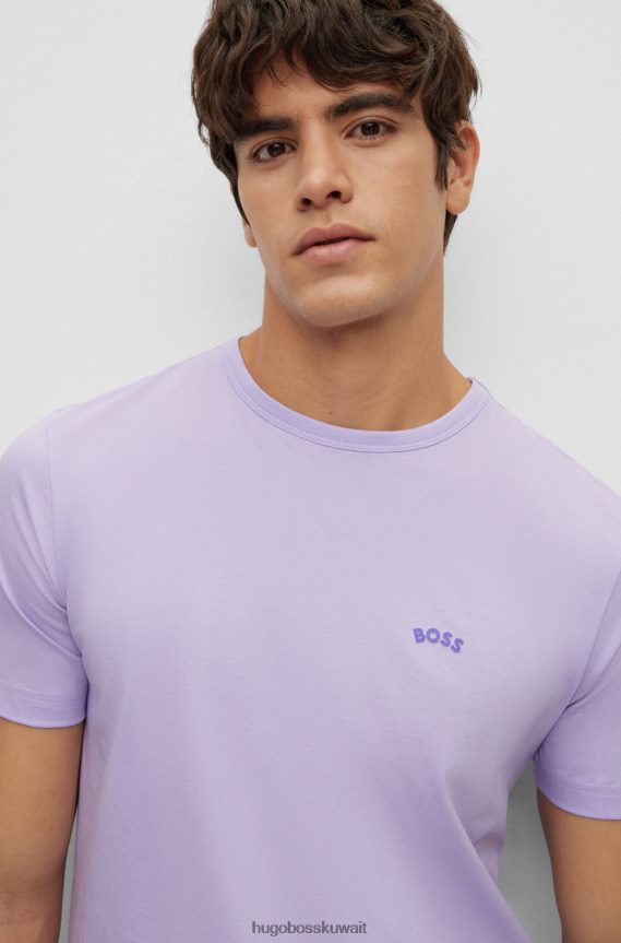4TFNJN1142 ضوء ارجواني Hugo Boss تيشيرت بشعار الماركة باللون الأرجواني الفاتح مصنوع من القطن العضوي من Hugo