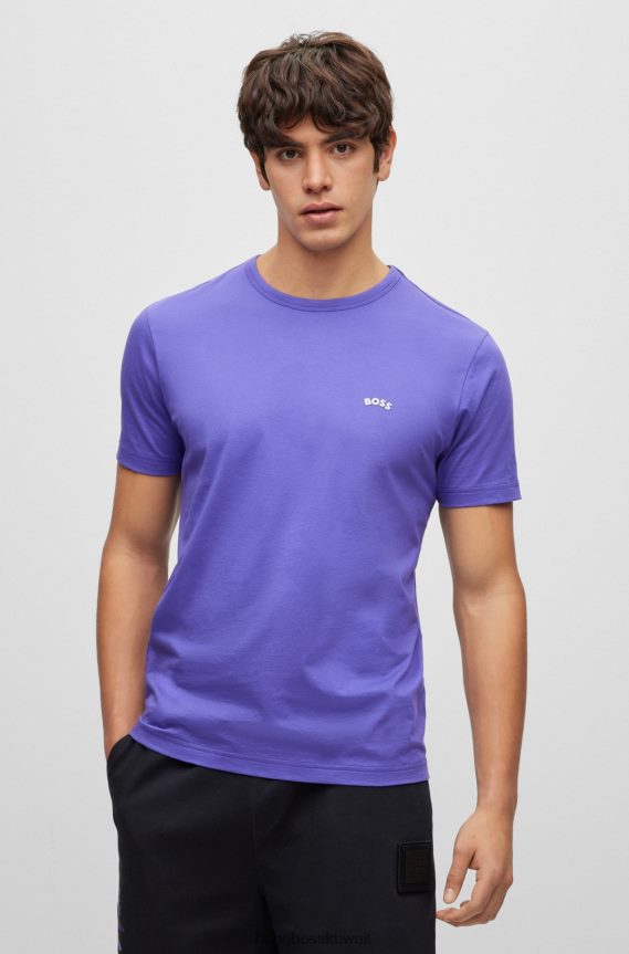 4TFNJN1143 الأرجواني الداكن Hugo Boss تيشيرت بشعار الماركة بمقاس عادي من القطن العضوي باللون الأرجواني الداكن