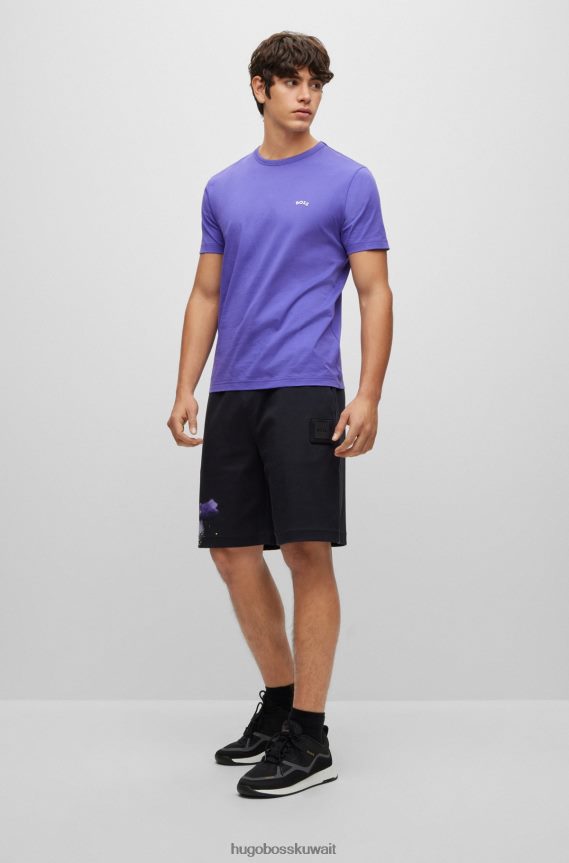 4TFNJN1143 الأرجواني الداكن Hugo Boss تيشيرت بشعار الماركة بمقاس عادي من القطن العضوي باللون الأرجواني الداكن