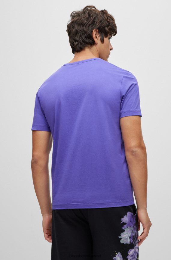 4TFNJN1143 الأرجواني الداكن Hugo Boss تيشيرت بشعار الماركة بمقاس عادي من القطن العضوي باللون الأرجواني الداكن