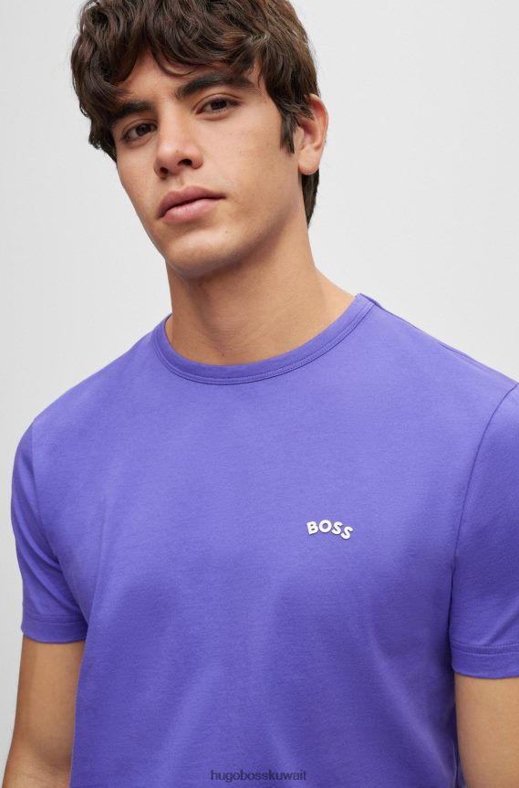 4TFNJN1143 الأرجواني الداكن Hugo Boss تيشيرت بشعار الماركة بمقاس عادي من القطن العضوي باللون الأرجواني الداكن