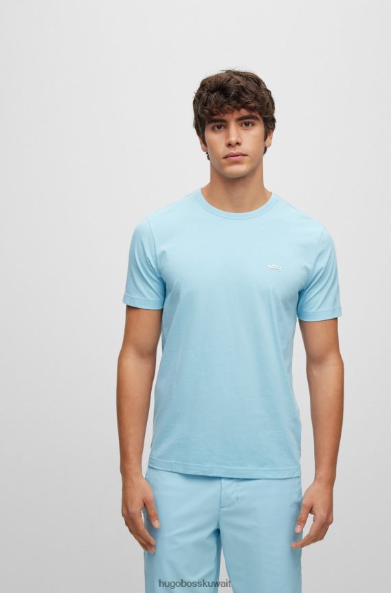 4TFNJN1144 أزرق فاتح Hugo Boss تيشيرت بشعار Hugo ذو قصة عادية باللون الأزرق الفاتح من القطن العضوي