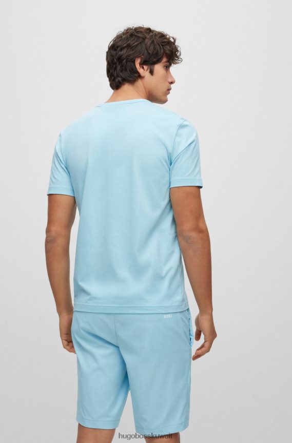 4TFNJN1144 أزرق فاتح Hugo Boss تيشيرت بشعار Hugo ذو قصة عادية باللون الأزرق الفاتح من القطن العضوي