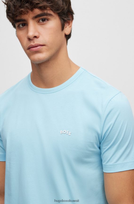 4TFNJN1144 أزرق فاتح Hugo Boss تيشيرت بشعار Hugo ذو قصة عادية باللون الأزرق الفاتح من القطن العضوي