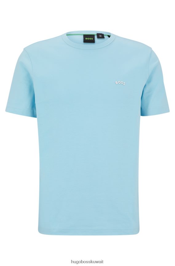 4TFNJN1144 أزرق فاتح Hugo Boss تيشيرت بشعار Hugo ذو قصة عادية باللون الأزرق الفاتح من القطن العضوي