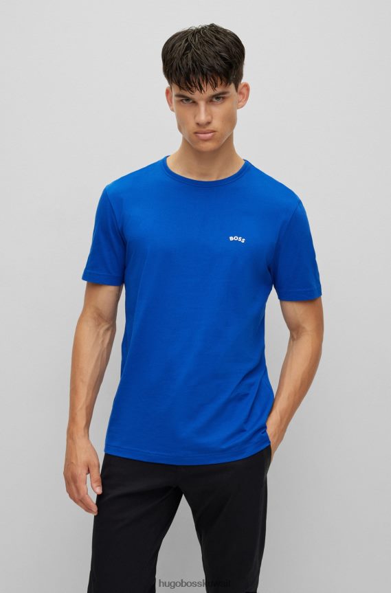 4TFNJN1145 أزرق Hugo Boss تيشيرت هوغو بشعار الماركة باللون الأزرق من القطن العضوي