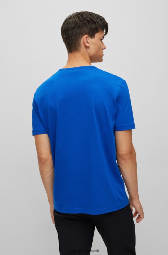 4TFNJN1145 أزرق Hugo Boss تيشيرت هوغو بشعار الماركة باللون الأزرق من القطن العضوي