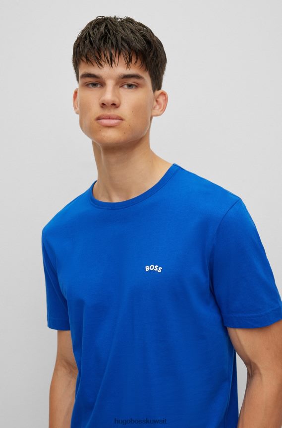 4TFNJN1145 أزرق Hugo Boss تيشيرت هوغو بشعار الماركة باللون الأزرق من القطن العضوي