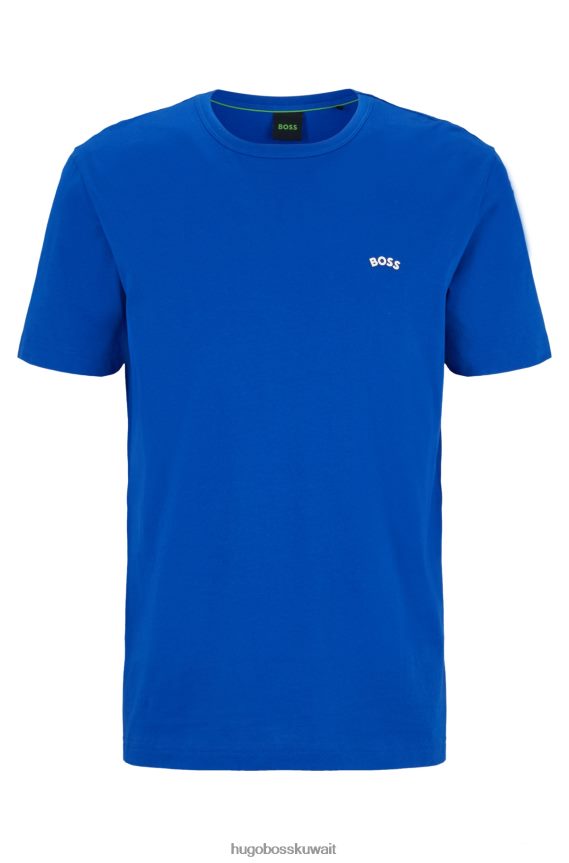 4TFNJN1145 أزرق Hugo Boss تيشيرت هوغو بشعار الماركة باللون الأزرق من القطن العضوي