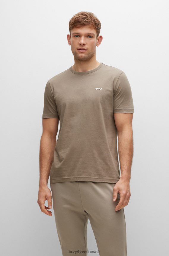 4TFNJN1147 اللون البيج Hugo Boss تيشيرت بشعار الماركة بمقاس عادي من القطن العضوي باللون البيج