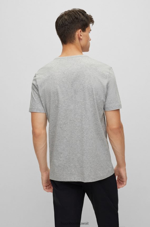 4TFNJN1149 رمادي فاتح Hugo Boss تيشيرت بشعار الماركة بمقاس عادي مصنوع من القطن العضوي باللون الرمادي الفاتح