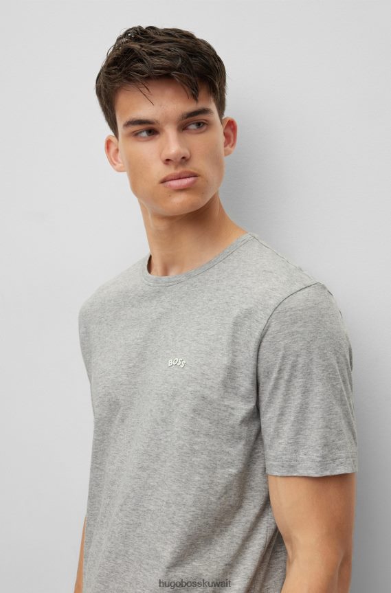 4TFNJN1149 رمادي فاتح Hugo Boss تيشيرت بشعار الماركة بمقاس عادي مصنوع من القطن العضوي باللون الرمادي الفاتح
