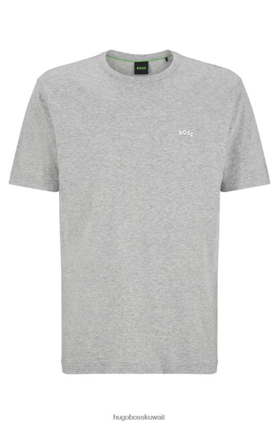 4TFNJN1149 رمادي فاتح Hugo Boss تيشيرت بشعار الماركة بمقاس عادي مصنوع من القطن العضوي باللون الرمادي الفاتح