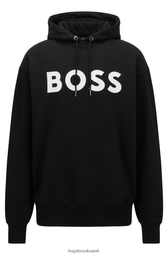 4TFNJN1150 أسود Hugo Boss سويت شيرت هوغو أسود بغطاء رأس من القطن العضوي مع شعار متباين