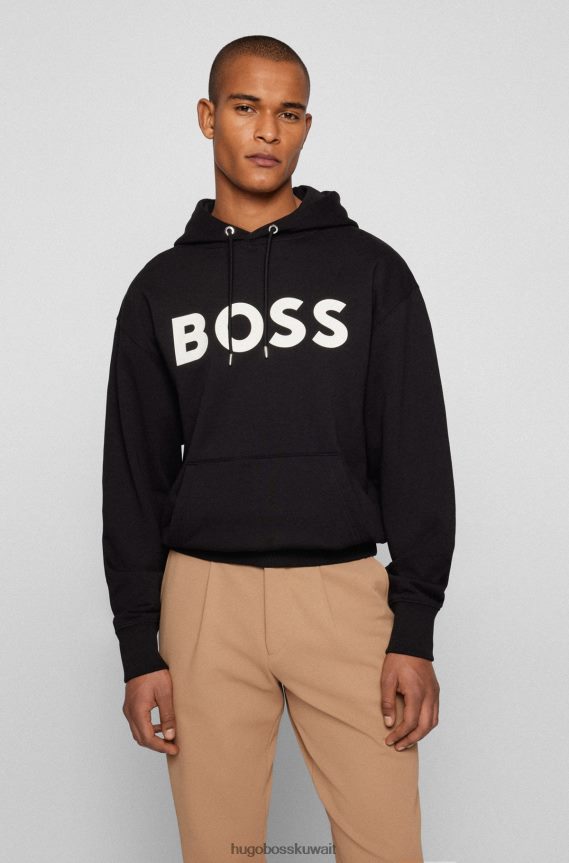 4TFNJN1150 أسود Hugo Boss سويت شيرت هوغو أسود بغطاء رأس من القطن العضوي مع شعار متباين