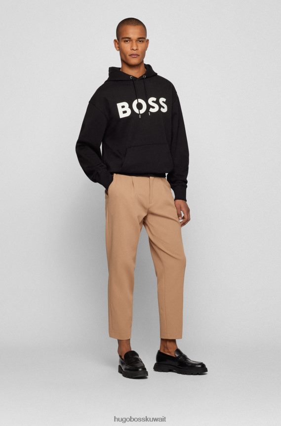 4TFNJN1150 أسود Hugo Boss سويت شيرت هوغو أسود بغطاء رأس من القطن العضوي مع شعار متباين