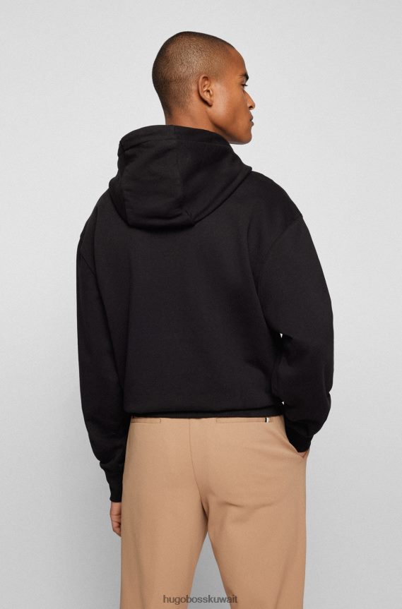 4TFNJN1150 أسود Hugo Boss سويت شيرت هوغو أسود بغطاء رأس من القطن العضوي مع شعار متباين