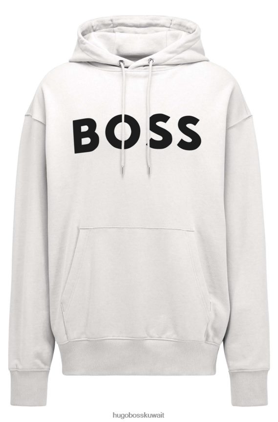 4TFNJN1152 أبيض Hugo Boss هوغو سويت شيرت بغطاء رأس من القطن العضوي مع شعار متباين باللون الأبيض