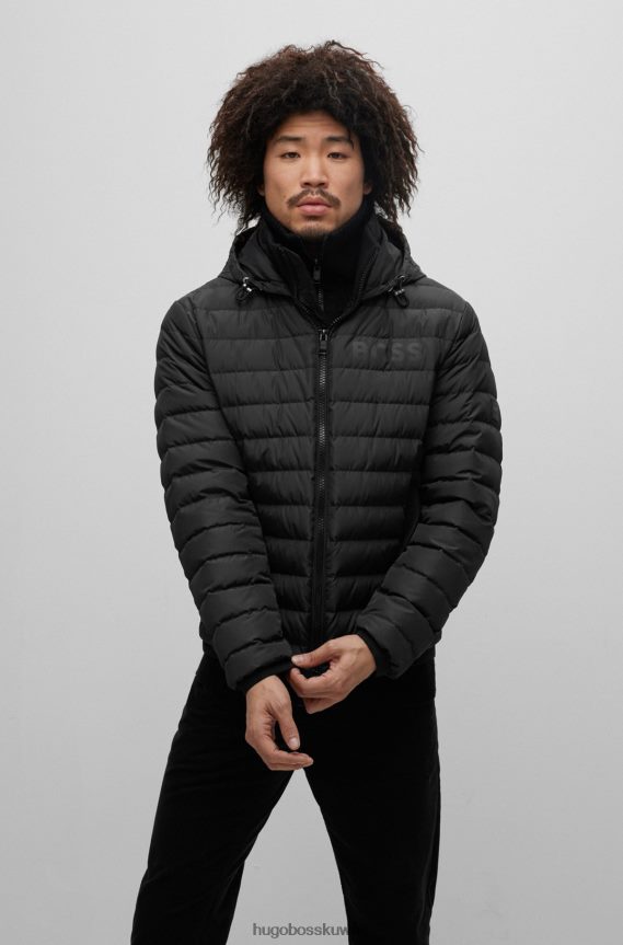 4TFNJN1153 أسود Hugo Boss سترة مقاومة للماء مع تفاصيل الشعار باللون الأسود من Hugo