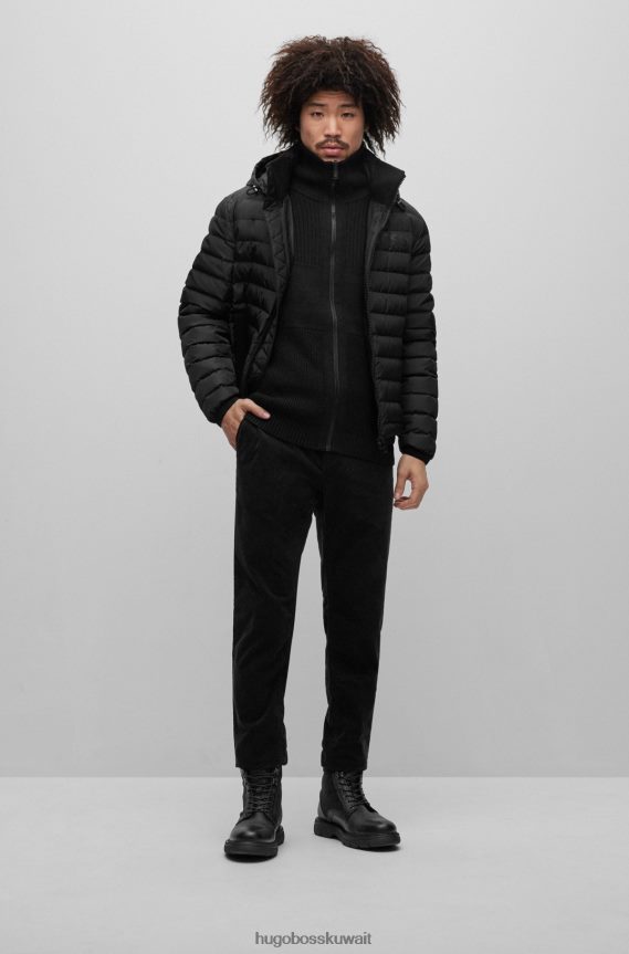 4TFNJN1153 أسود Hugo Boss سترة مقاومة للماء مع تفاصيل الشعار باللون الأسود من Hugo