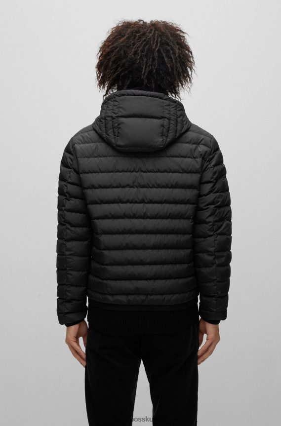 4TFNJN1153 أسود Hugo Boss سترة مقاومة للماء مع تفاصيل الشعار باللون الأسود من Hugo