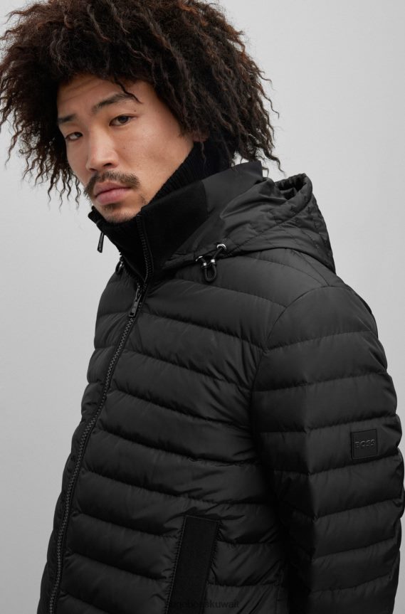 4TFNJN1153 أسود Hugo Boss سترة مقاومة للماء مع تفاصيل الشعار باللون الأسود من Hugo