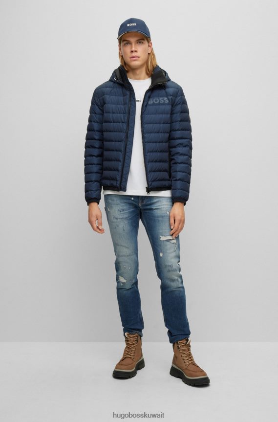 4TFNJN1154 أزرق غامق Hugo Boss سترة زرقاء داكنة مقاومة للماء مع تفاصيل شعار هوغو