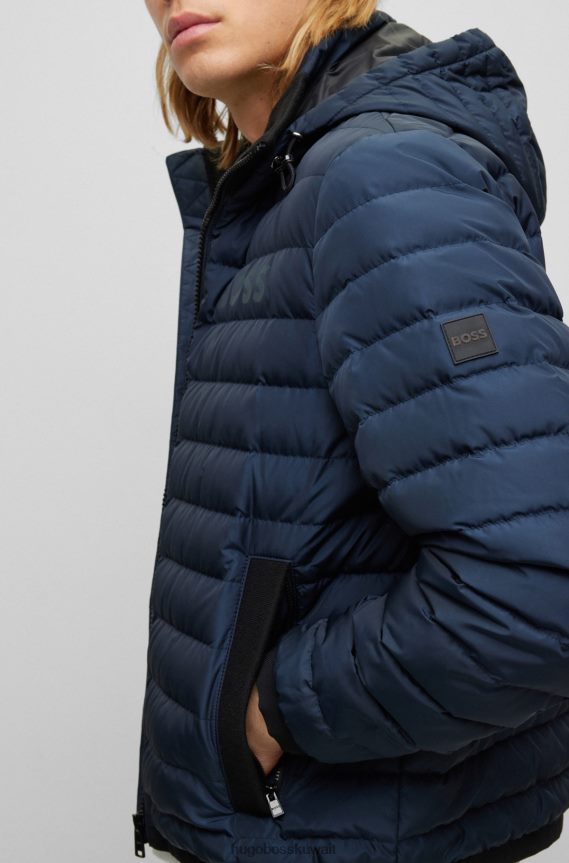 4TFNJN1154 أزرق غامق Hugo Boss سترة زرقاء داكنة مقاومة للماء مع تفاصيل شعار هوغو