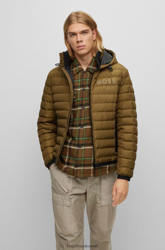 4TFNJN1155 الكاكي Hugo Boss سترة مقاومة للماء مع تفاصيل الشعار هوغو كاكي