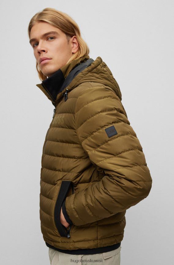 4TFNJN1155 الكاكي Hugo Boss سترة مقاومة للماء مع تفاصيل الشعار هوغو كاكي