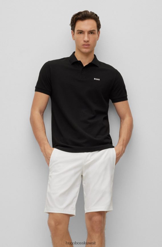 4TFNJN1156 أسود Hugo Boss قميص بولو أسود من القطن العضوي من Hugo مع شعار متباين
