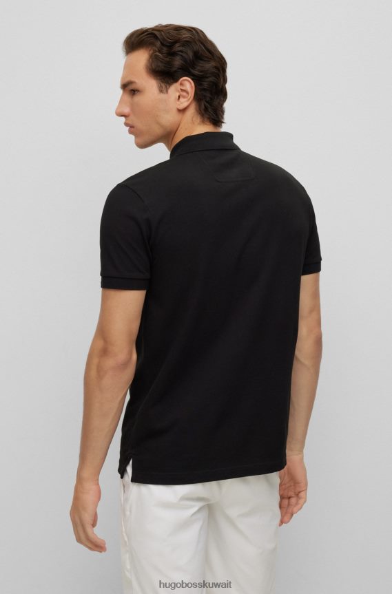 4TFNJN1156 أسود Hugo Boss قميص بولو أسود من القطن العضوي من Hugo مع شعار متباين