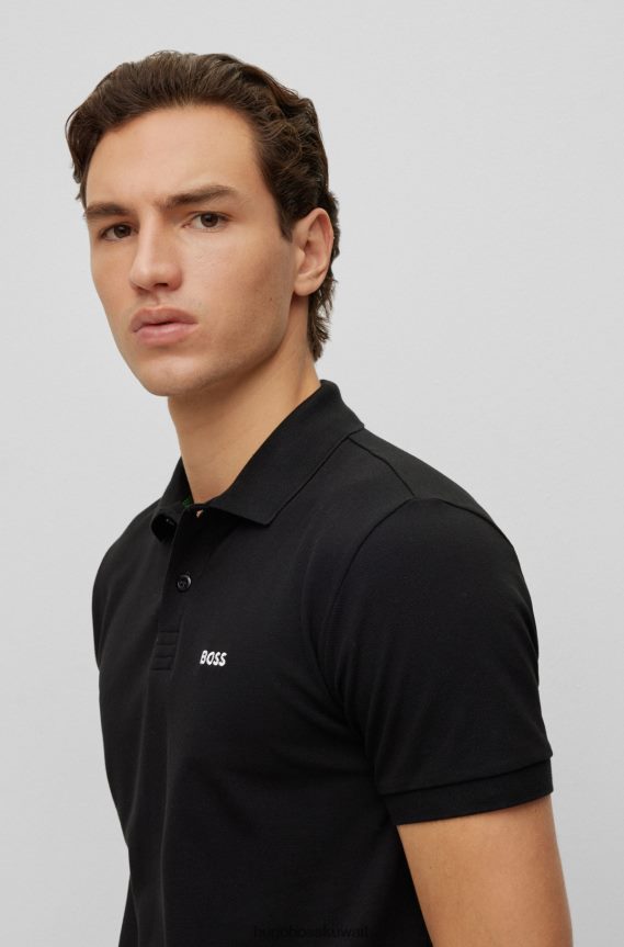 4TFNJN1156 أسود Hugo Boss قميص بولو أسود من القطن العضوي من Hugo مع شعار متباين