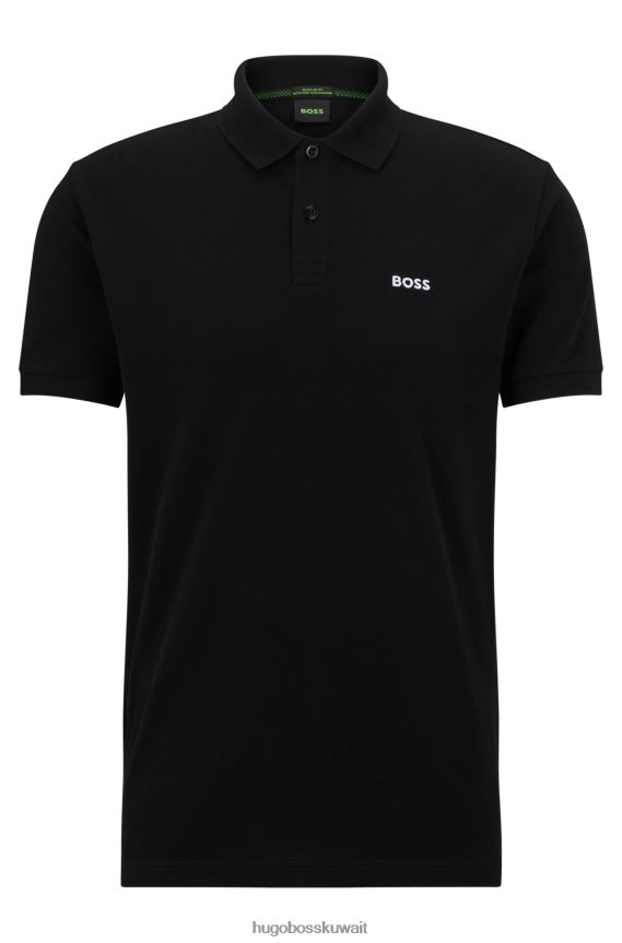 4TFNJN1156 أسود Hugo Boss قميص بولو أسود من القطن العضوي من Hugo مع شعار متباين