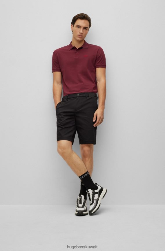 4TFNJN1157 احمر غامق Hugo Boss قميص بولو من القطن العضوي باللون الأحمر الداكن مع شعار متباين