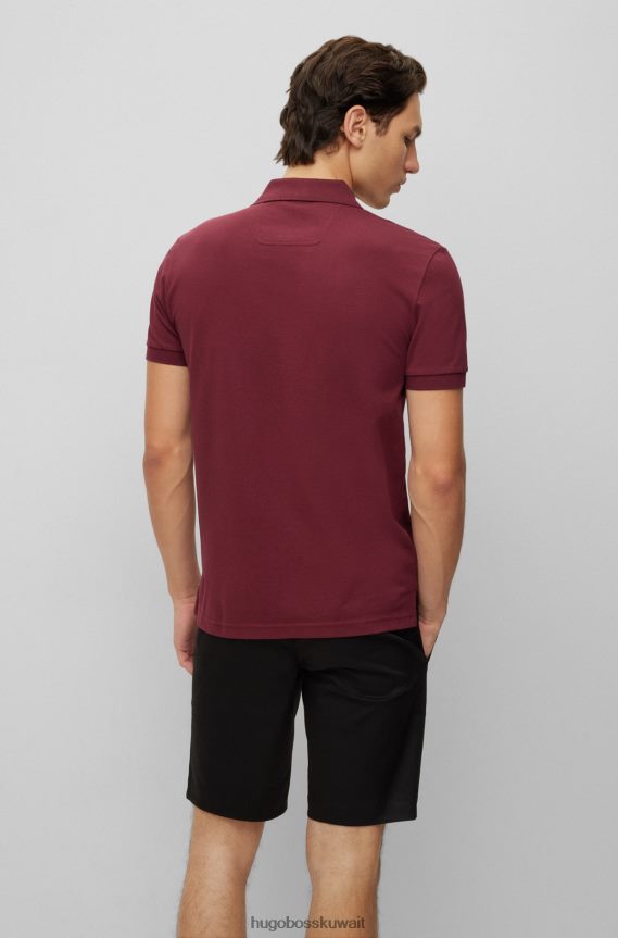 4TFNJN1157 احمر غامق Hugo Boss قميص بولو من القطن العضوي باللون الأحمر الداكن مع شعار متباين