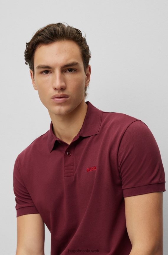 4TFNJN1157 احمر غامق Hugo Boss قميص بولو من القطن العضوي باللون الأحمر الداكن مع شعار متباين