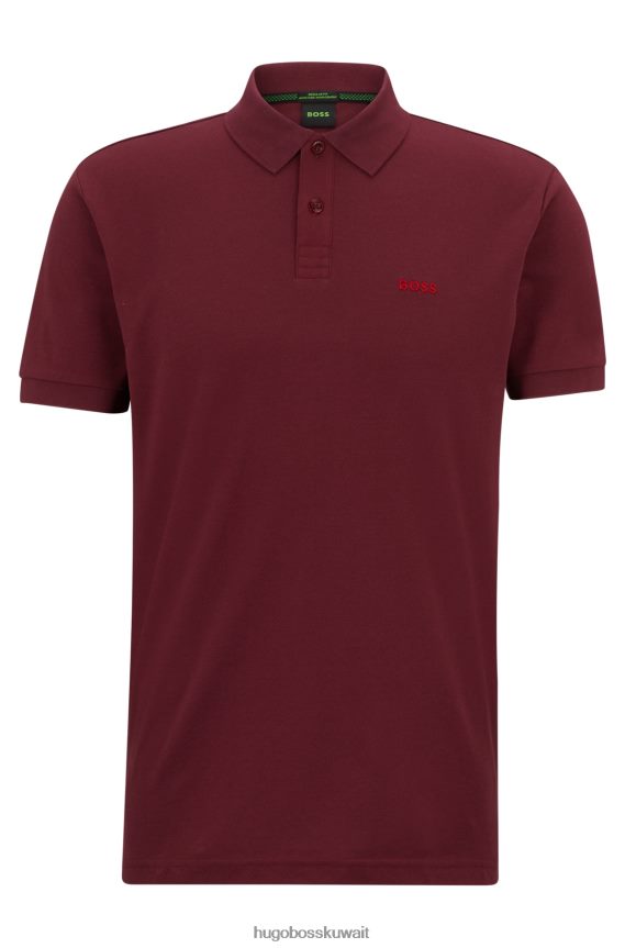 4TFNJN1157 احمر غامق Hugo Boss قميص بولو من القطن العضوي باللون الأحمر الداكن مع شعار متباين
