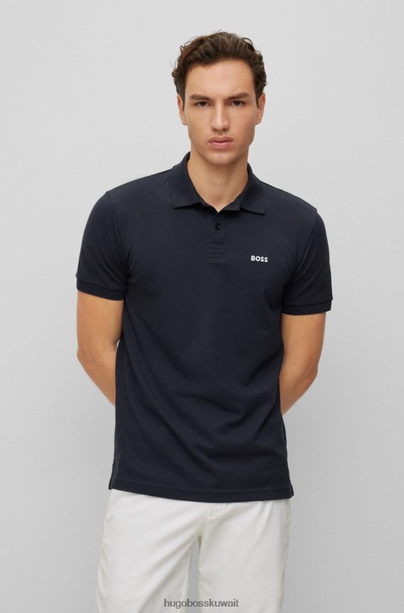4TFNJN1158 أزرق غامق Hugo Boss قميص بولو من القطن العضوي من Hugo مع شعار متباين باللون الأزرق الداكن