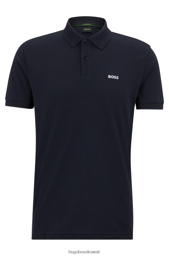 4TFNJN1158 أزرق غامق Hugo Boss قميص بولو من القطن العضوي من Hugo مع شعار متباين باللون الأزرق الداكن