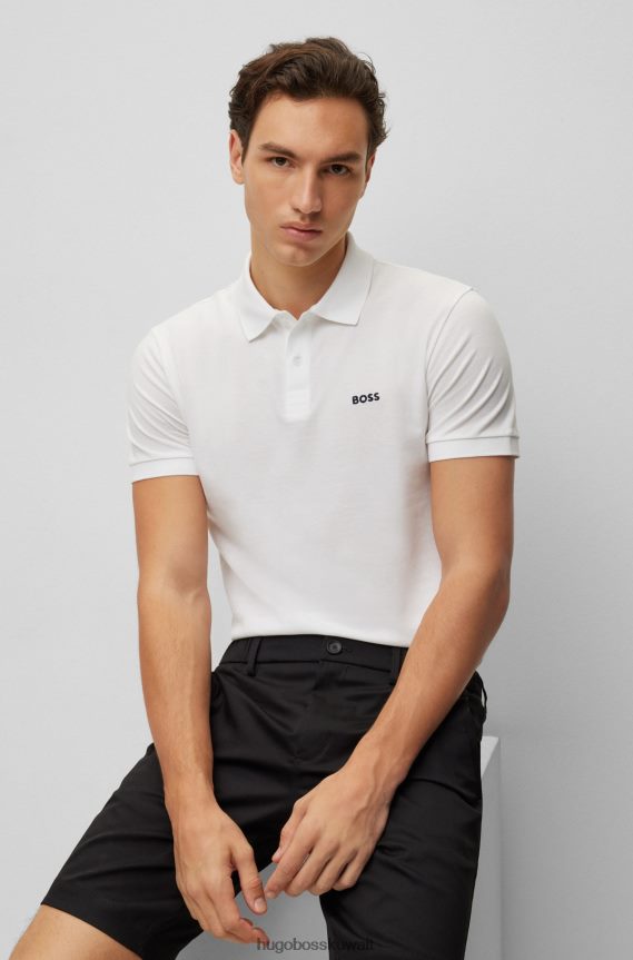 4TFNJN1159 أبيض Hugo Boss قميص بولو من القطن العضوي مع شعار متباين باللون الأبيض