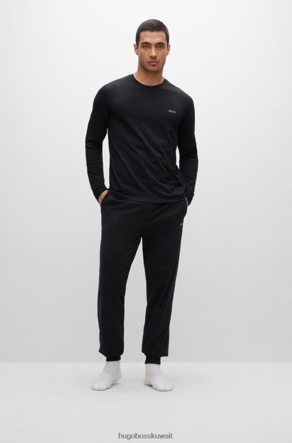 4TFNJN1162 أسود Hugo Boss تيشيرت هوغو أسود من القطن المطاطي بقصة عادية مع شعار مطرز