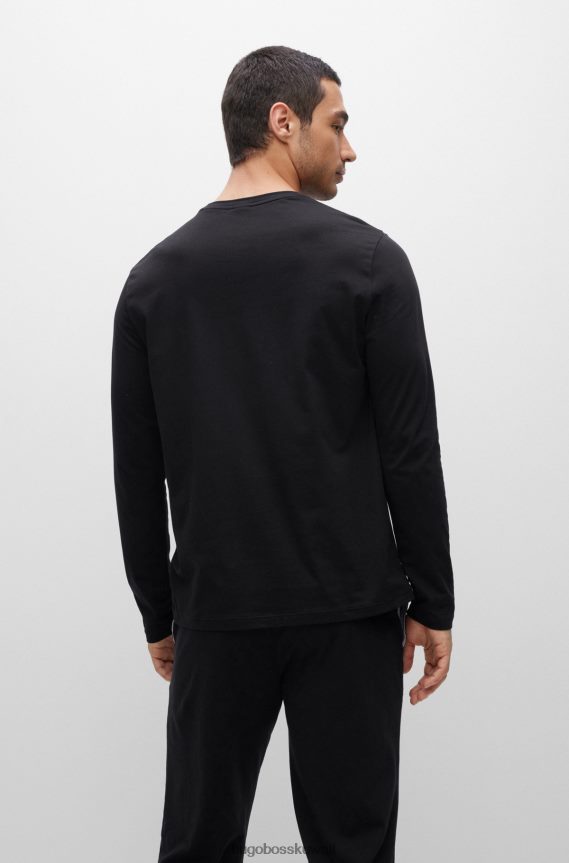 4TFNJN1162 أسود Hugo Boss تيشيرت هوغو أسود من القطن المطاطي بقصة عادية مع شعار مطرز