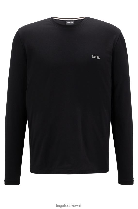 4TFNJN1162 أسود Hugo Boss تيشيرت هوغو أسود من القطن المطاطي بقصة عادية مع شعار مطرز