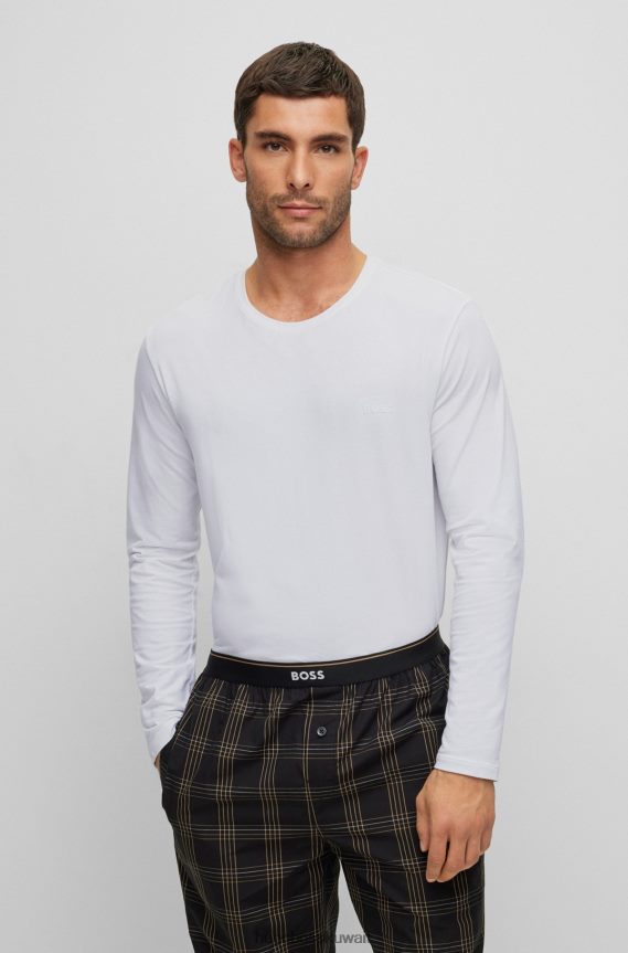 4TFNJN1164 أبيض Hugo Boss تيشيرت Hugo من القطن المطاطي بقصة عادية مع شعار مطرز باللون الأبيض