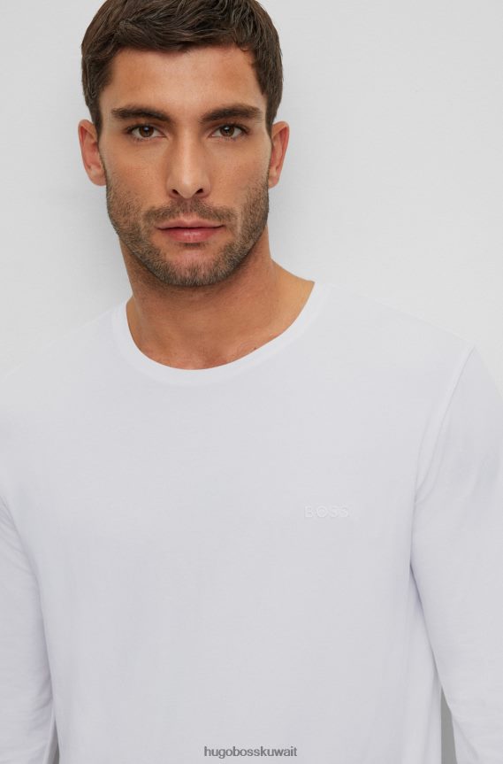 4TFNJN1164 أبيض Hugo Boss تيشيرت Hugo من القطن المطاطي بقصة عادية مع شعار مطرز باللون الأبيض