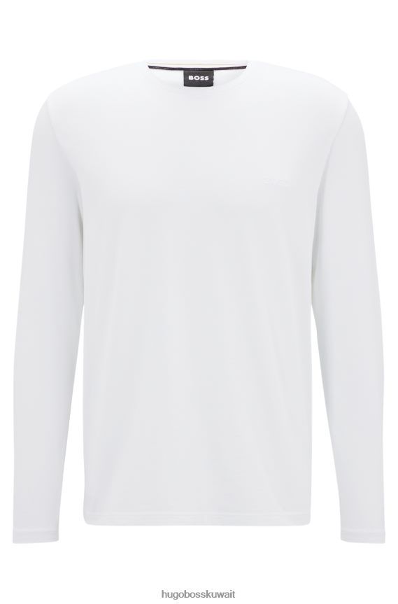 4TFNJN1164 أبيض Hugo Boss تيشيرت Hugo من القطن المطاطي بقصة عادية مع شعار مطرز باللون الأبيض