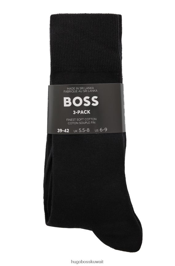 4TFNJN1165 أسود Hugo Boss حزمة من ثلاثة جوارب بطول عادي من هوغو باللون الأسود من القماش المطاطي