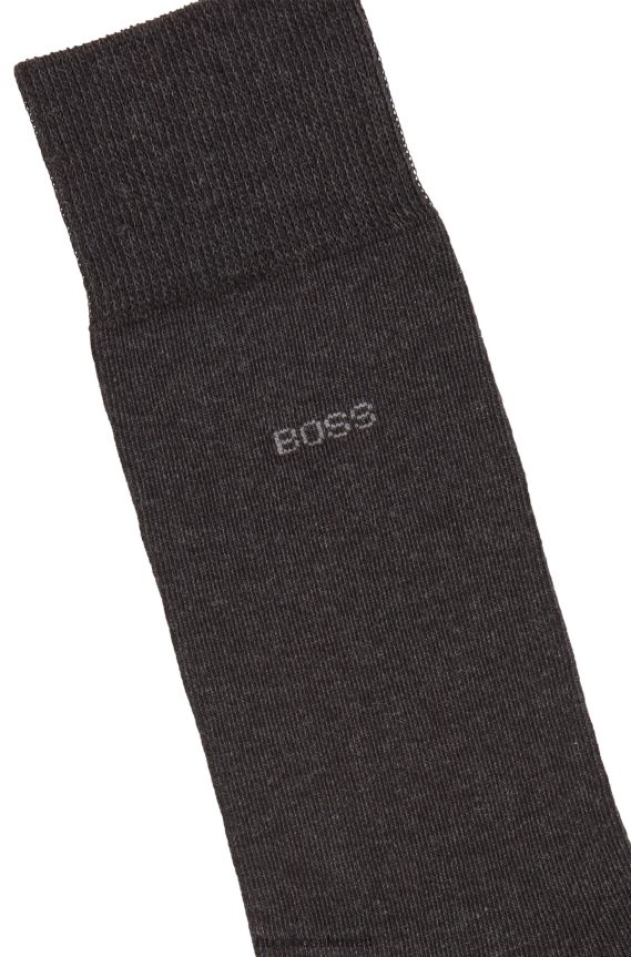 4TFNJN1166 أسود/رمادي Hugo Boss حزمة من ثلاثة جوارب سوداء بالطول العادي مصنوعة من قماش هوغو المطاطي